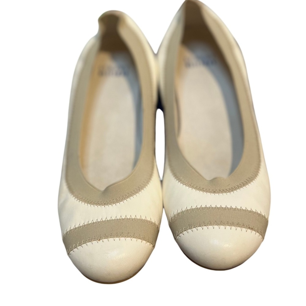 Stuart Weitzman Ballet Flats Cream Tan Leather Round Toe Slip On‎ Women's Shoes
